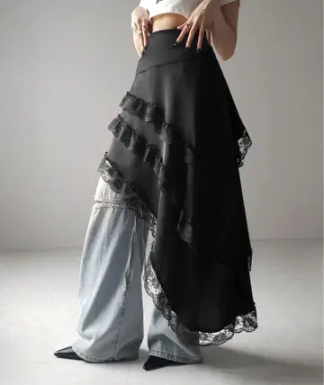 비대칭 레이스 프릴 스커트 lace frill skirt