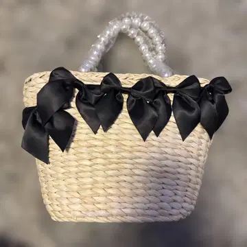 Maison de FLEUR 펄 핸들 메이즈 리본 카고 백 블랙