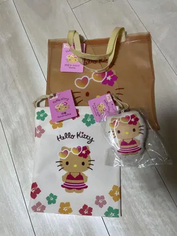 햇볕에 탄 키티 pvc 토트백 & 복조리 & 쿠션 키링 3종 세트