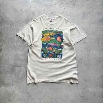 90s 프룻 오브 더 룸 아트 피쉬 프린트 티셔츠 USA제