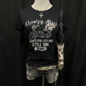 헤이세이 갸루 y2k 그런지 피치T 반팔 라메 큐빅 영문 punk