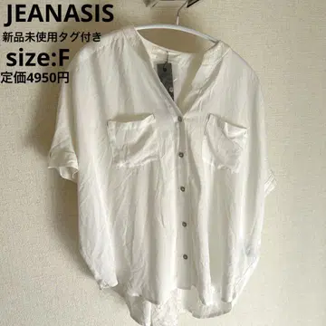 미사용 새상품 JEANASIS 레이스 스키퍼 셔츠 화이트 반팔 사이즈 F