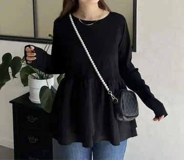 백 메탈 레이어드 페플럼 롱 T