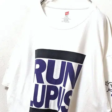 헤인즈 RUN LUPUS 빅 로고 티셔츠 화이트 화이트 XL 구제 의류
