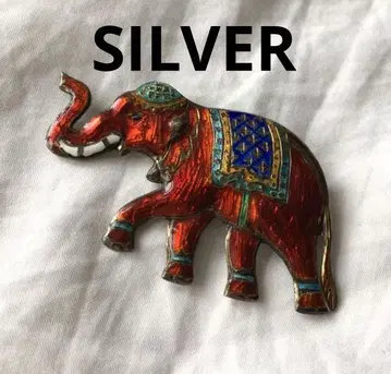 빈티지 칠보 세공 실버 브로치 SILVER 코끼리 모티브 에나멜