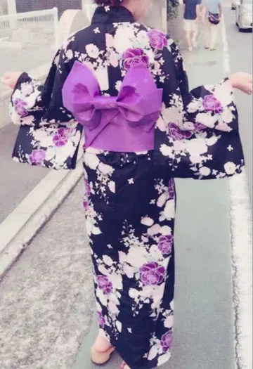 꽃무늬 유카타 블랙, 보라색, 핑크