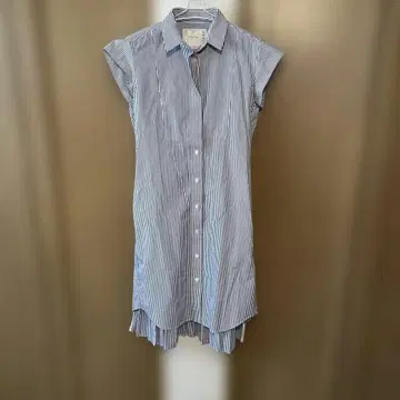 Sacai 사카이 스트라이프 플리츠 미디 코튼 100% 셔츠 원피스