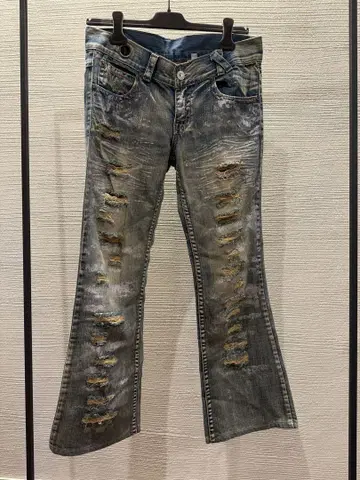00s japanese label flare denim coated
