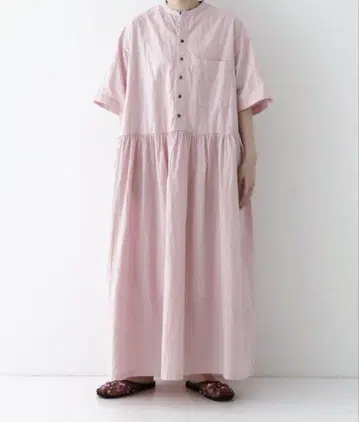 코튼 라미 브로드 오미사라시 셔츠 원피스