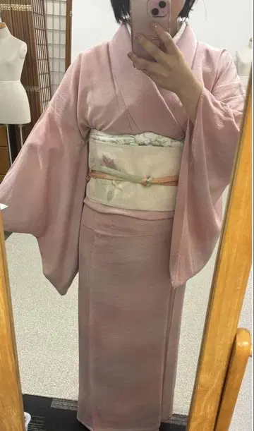 명주 크레이프 원단 레어 홑 기모노 핑크 작가 작품