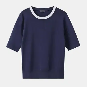 PLST UV 컷 레이온 블렌드 메탈릭 니트 T (반팔) NAVY