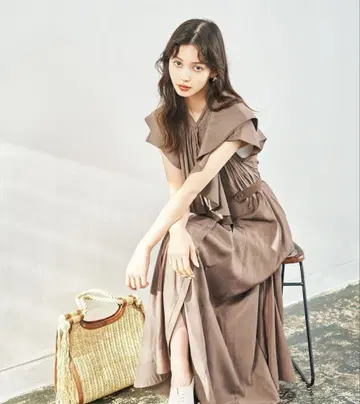 브라운 프릴 롱 원피스