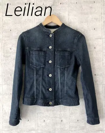 Leilian 레리안 데님 자켓 노카라 긴팔 블루 여성용