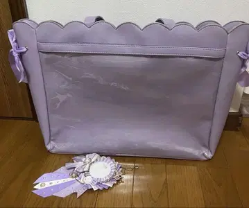 보라색 이타백 로제트 인조 가죽 스캘럽 리본 토트백