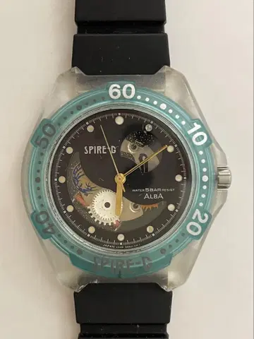 SEIKO ALBA SPIRE-G 블랙/아쿠아 고무 벨트