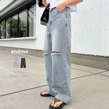 택 포함 미사용 새상품 앤도미 andme 립 데님 팬츠 데미지 데님