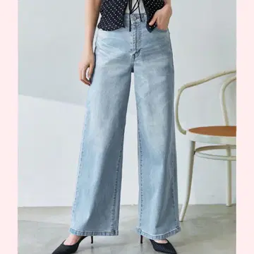 SOMETHING LISA 썸씽 리사 와이드 데님 팬츠 미색 블루 M