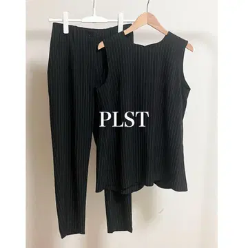 PLST 슬리브리스 블라우스 팬츠 세트 업 스트라이프 블랙
