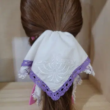 빈티지 도일리 리메이크 곱창 끈 자수 손수건 리메이크 헤어 액세서리