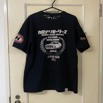 카미나리 모터스 티셔츠 로렐 부타케츠 블랙 양면 프린트 구형 자동차
