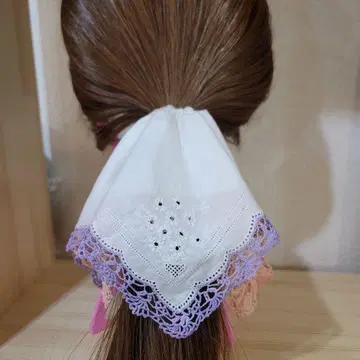 빈티지 도일리 리메이크 스크런치 자수 손수건 리메이크 헤어 액세서리