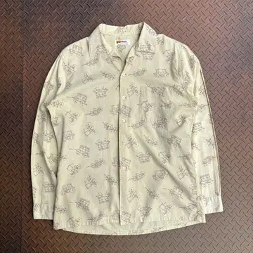 60s US VTG Puritan 코튼 셔츠 올드카 프린트 오픈 카라