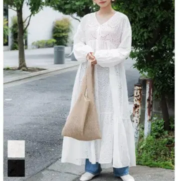 컷워크 가운 원피스 롱 가디건 코카 화이트