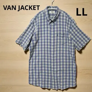 VAN JACKET 밴 셔츠 반팔 체크 블루 LL