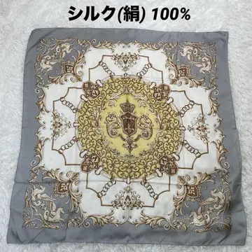 실크 100% 대형 스카프 실크 태피스트리 그레이 문장 바로크풍 크로스