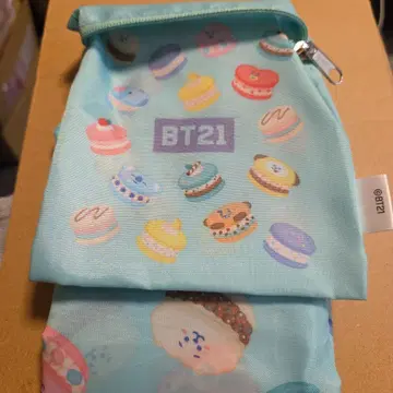 BT21 마카롱 패턴 파우치 스카이블루 아크릴 키링