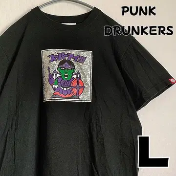 PUNK DRUNKERS 빅 프린트 반팔 티셔츠 블랙 L