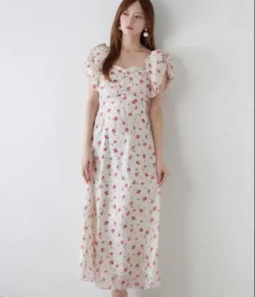 SNIDEL 스나이델 라메 도비 시폰 프린트 원피스