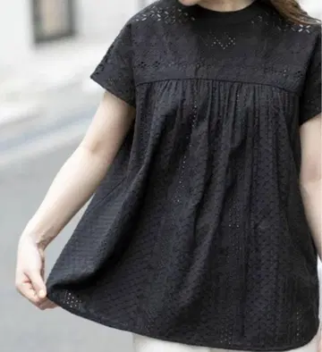 어반 리서치 써니 라벨 밴드 카라 코튼 레이스 셔츠 블라우스 블랙