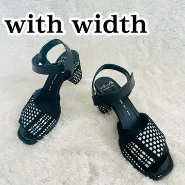 With Width 6.5cm 힐 벨크로 샌들 블랙 패브릭