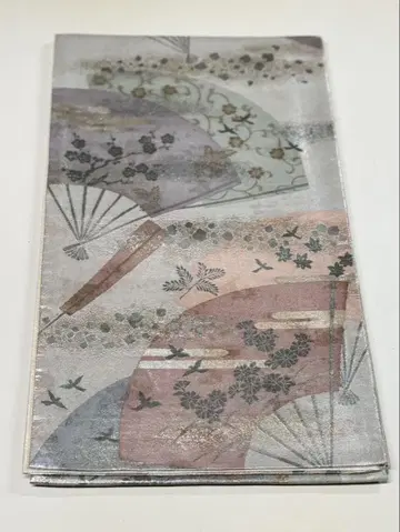 부채와 꽃 무늬 후쿠로 오비 럭셔리