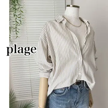Plage wash out 셔츠 스트라이프 셔츠 베이지