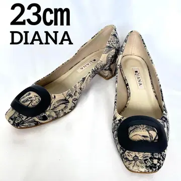 DIANA 펌프스 여성용 네이비&베이지 꽃무늬 프린트 캔버스 23