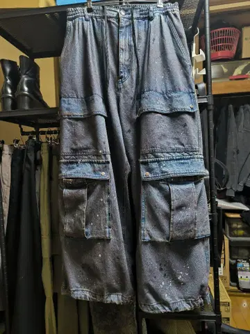더블 빅 포켓 프라임 와이드 데님 카고 팬츠