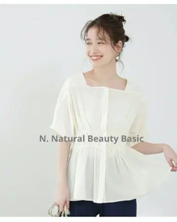 허리 개더 스퀘어 블라우스 엔 내추럴 뷰티 베이직*