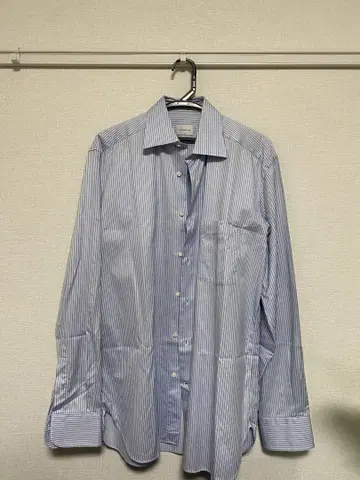 Ermenegildo Zegna 블루 화이트 스트라이프 긴팔 셔츠