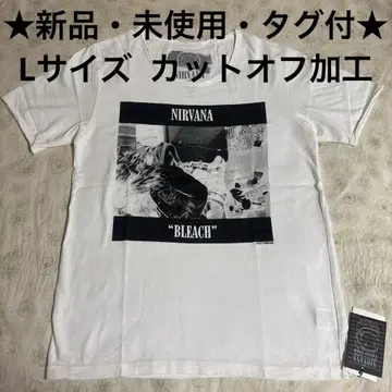 Nirvana 티셔츠 L 화이트 BLEACH 데미지 가공 밴딩 티셔츠