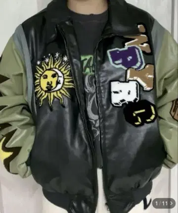 y2k 와펜 가죽 자켓 바시티 자켓