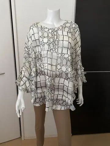 쉬폰 체크 무늬 튜닉 반소매 블라우스