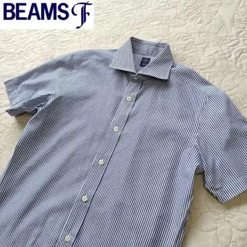 (새상품급) BEAMS F 반팔 셔츠 컷어웨이 블루 계열 스트라이프 M