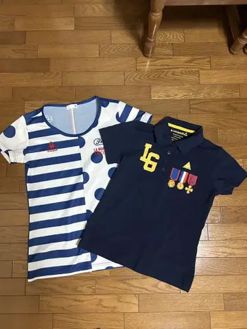 le coq sportif 국기 자수 피케 셔츠 도트 T셔츠 2세트