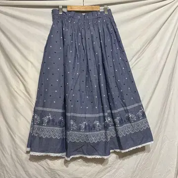 네이비 하트 도트 무늬 롱 스커트 컨트리 티롤리안