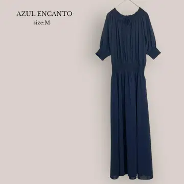 AZUL ENCANTO 롱 플레어 원피스 맥시 네이비 5부 소매 M
