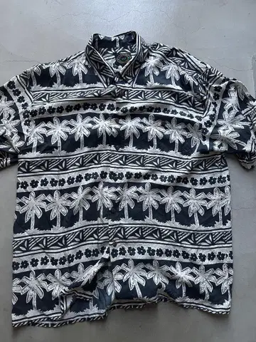 구제 의류 HAWAIIAN SILK 야자수 패턴 반팔 셔츠 XL