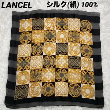 LANCEL 란셀 대형 스카프 실크 태피스트리 바로크풍 크로스 블랙