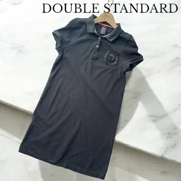DOUBLE STANDARD 블랙 폴로 셔츠 비즈 자수 원피스 반팔